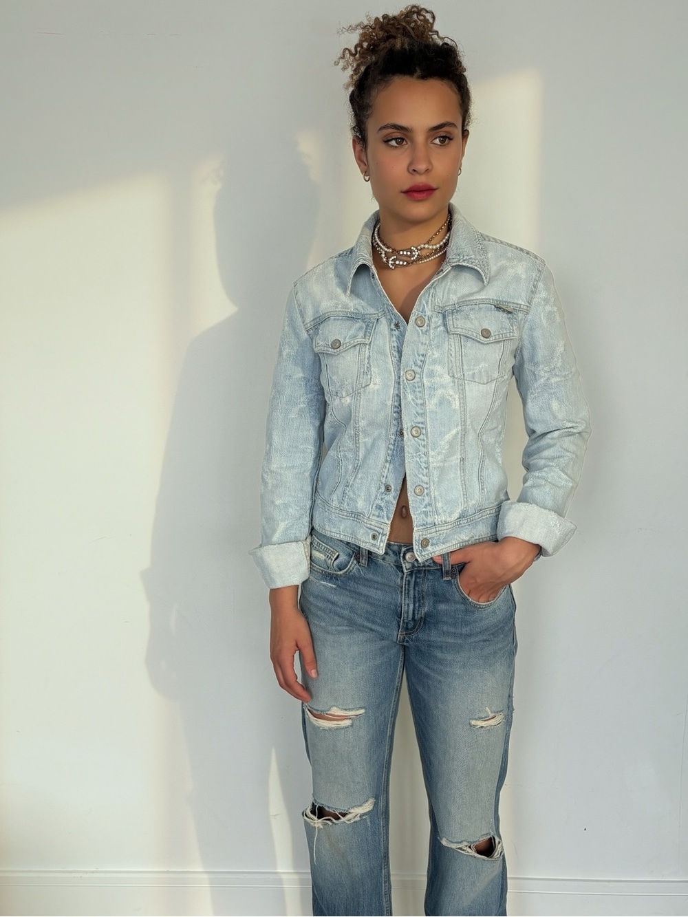 Vintage Versace Jeans Couture Distressed Denim Jacket Small